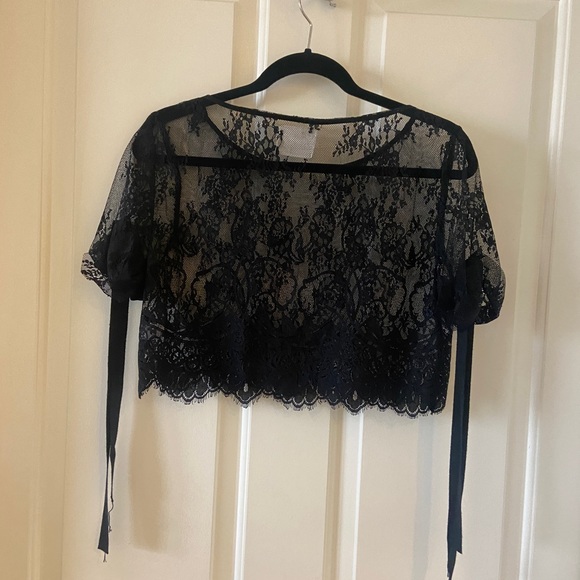 ANTHROPOLOGIE Pencey Crop Top Black Lace With Bow Ties Size XS - Picture 5 of 6